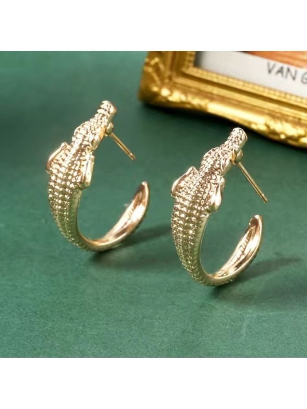 Gator 14K gp dangle hoop earrings - Picture 3 of 7